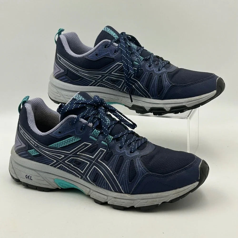 Asics Gel-Venture 7 Running Shoes Womens 9.5 Navy Blue Teal Trail Gorpcore